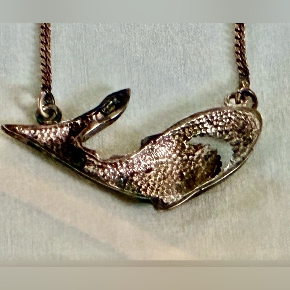 Vintage Shark necklace .925 Sterling silver Made in Italy enameled Blue & Green - Picture 6 of 10